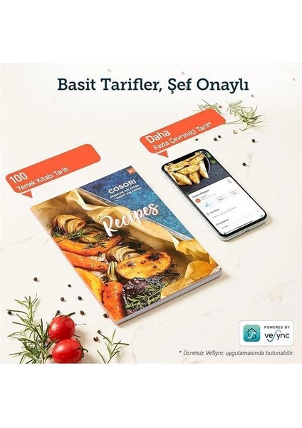 5.5 L Yağsız Fritöz, 11 Programlı Sıcak Hava Fritözü, Ispanyolca 100 Tarif, Sıcak Tutma