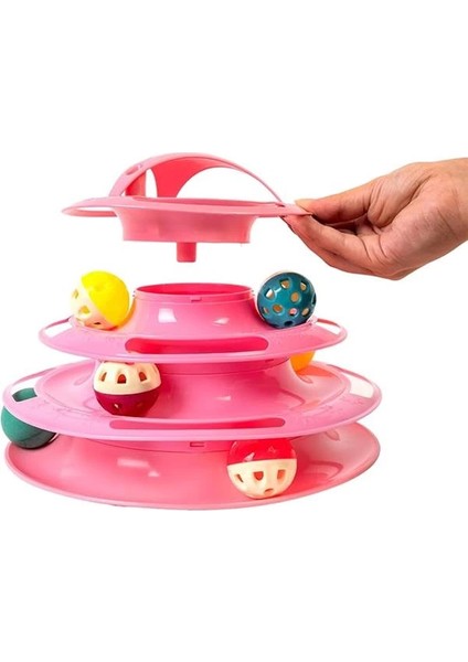 Tower Of Tracks 4 Katlı 7 Toplu ve Tüylü Yuvarlak Kedi Oyuncağı 24 x 13 cm Pembe fırsatları