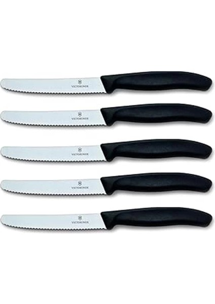 Domates Bıçağı, Ekmek Bıçağı, Sofra Bıçağı Seti, 5 Parça, Swiss Classic (Siyah)