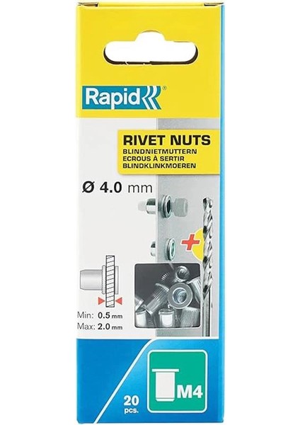 Blindnietmuttern, Ince Malzemeler Için, 20 Adet, Matkap Ucu Dahil, M4