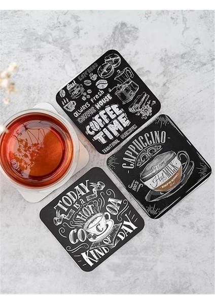 Siyah Kahve/coffee Temalı Bardak Altlığı Ahşap Baskılı Altlık 6'lı Set (9 X9CM) fırsatları