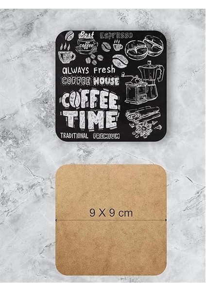 Siyah Kahve/coffee Temalı Bardak Altlığı Ahşap Baskılı Altlık 6'lı Set (9 X9CM) indirimleri