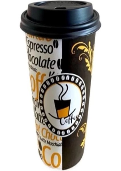 Excodi Cup - [ Cup ] 12 Oz Siyah Kapaklı Karton Bardak - 300 ml - 100 Adet Kaliteli Kahve