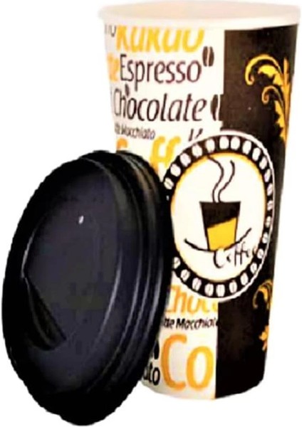 Excodi Cup - [ Cup ] 12 Oz Siyah Kapaklı Karton Bardak - 300 ml - 100 Adet Kaliteli Kahve fırsatları