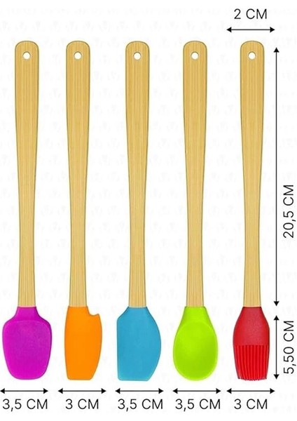 Valletta Indigo 5 Li Renkli Bambu Silikon Spatula Seti Uzun 26CM fiyatları