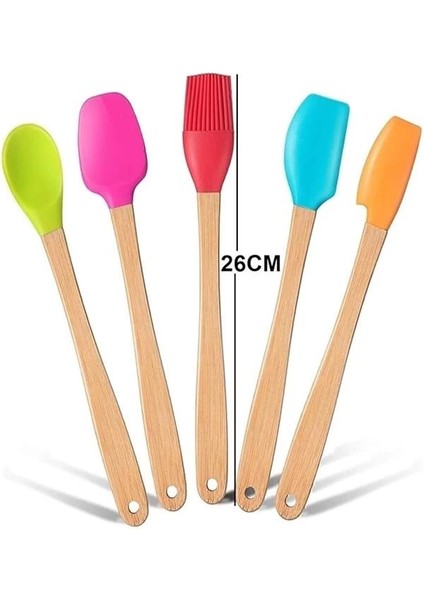 Valletta Indigo 5 Li Renkli Bambu Silikon Spatula Seti Uzun 26CM modelleri