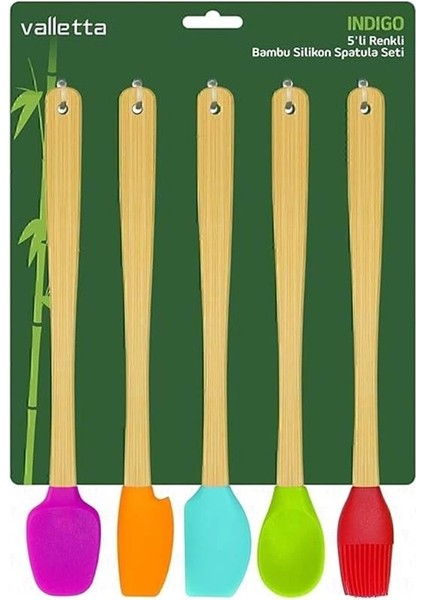 Valletta Indigo 5 Li Renkli Bambu Silikon Spatula Seti Uzun 26CM fırsatları