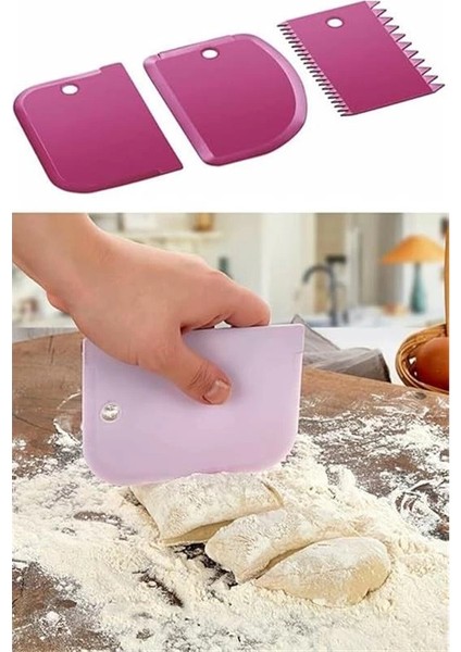 3'lü Hamur Şekillendirici Kesici Dekoratör Spatula Seti, Plastik, Çok Renkli fırsatları