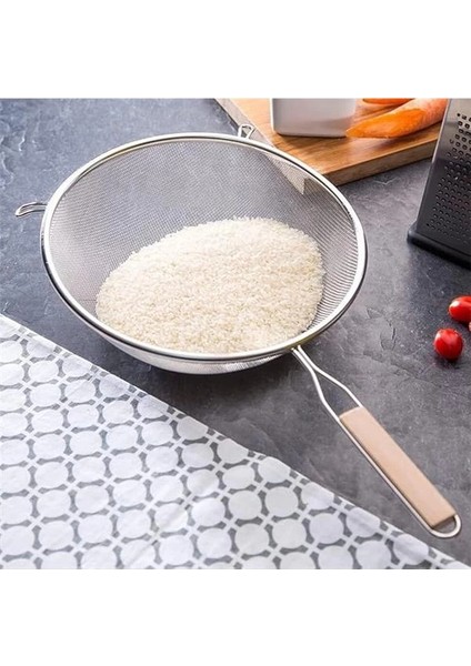 Ahşap Saplı Paslanmaz Çelik Süzgeç, Orta Boy Metal Süzgeç 21 * 9.5 cm Estetik ve Dayanıklı