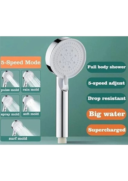 Turbo Duş Başlığı, Yüksek Basınçlı El Duşu, 5 Fonksiyonlu Duş Başlığı (Krom) fiyatları