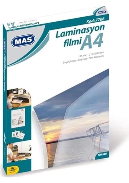 Laminasyon Filmi- 125 Mikron A4 100'LÜ Paket