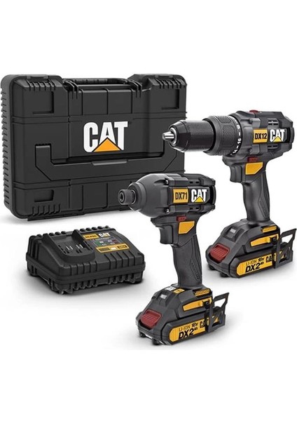 DX12K 18VOLT/2.0AH Li-Ion Çift Akülü Kömürsüz Profesyonel Şarjlı Darbeli Matkap + DX71 Kömürsüz