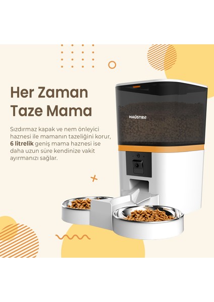 QQ009-DUAL Gece Görüşlü 1080P Fhd Kameralı, Akıllı Otomatik Kedi Mama Kabı, Tuya App-Wifi Uzaktan Kontrol, Sesle Çağırma, 2.4ghz-5ghz, 6lt Hazne, Çift Metal Kase