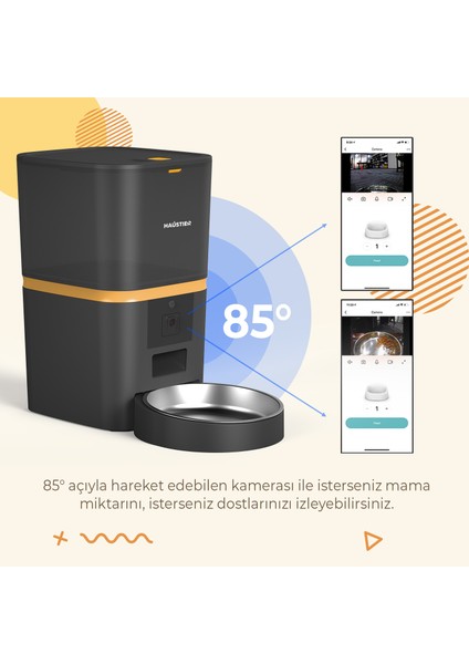 QQ005 Kameralı Akıllı Otomatik Kedi Mama Kabı , Wifi Uzaktan Kontrol, Sesle Çağırma, 480P Kamera, 6lt Hazne, Metal Kase, Siyah indirimleri