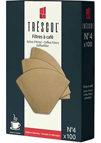 Kahve Filtresi, Naturel Kağıt, 4 Numara, Büyük Boy, 100'LÜ Paket