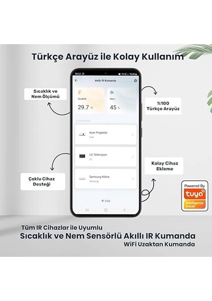 Tuya Uyumlu Dahili Sıcaklık ve Nem Sensörlü Wifi Ir Kumanda (Wak-02)