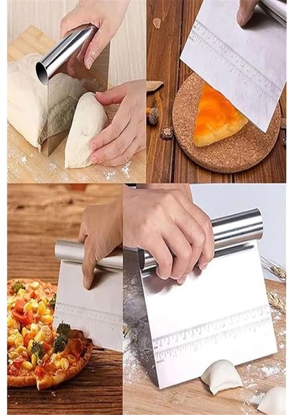 Paslanmaz Çelik Hamur Kesme ve Kazıyıcı Spatula Ölçü Çizgili Pasta Kek Kesici Aparat modelleri