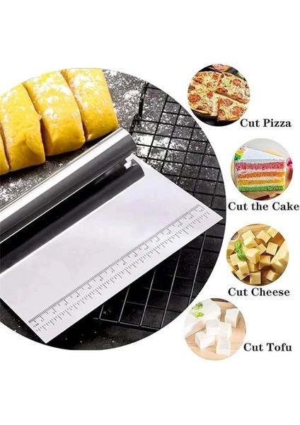 Paslanmaz Çelik Hamur Kesme ve Kazıyıcı Spatula Ölçü Çizgili Pasta Kek Kesici Aparat