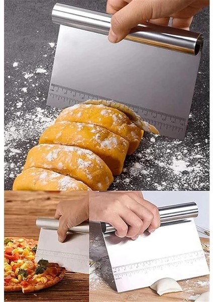 Paslanmaz Çelik Hamur Kesme ve Kazıyıcı Spatula Ölçü Çizgili Pasta Kek Kesici Aparat
