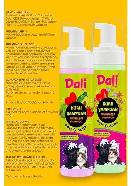 Kedi ve Köpekler Için Kuru Şampuan, Durulamasız, Susuz - Bit, Pire, Dış Parazit, Kene, Uyuz