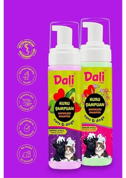 Kedi ve Köpekler Için Kuru Şampuan, Durulamasız, Susuz - Bit, Pire, Dış Parazit, Kene, Uyuz