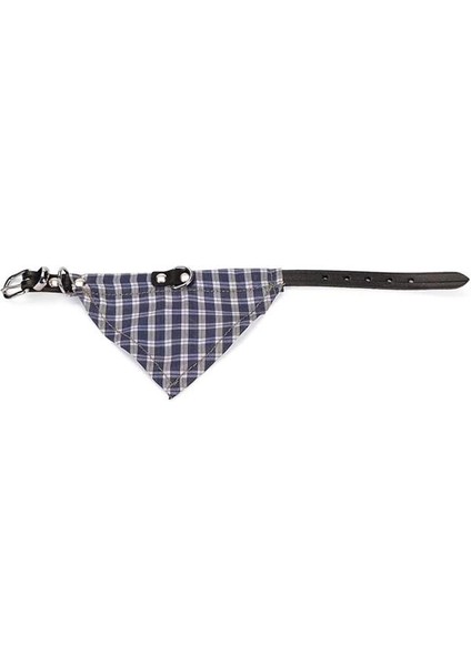 Deri Bandanalı Köpek Boyun Tasması, 37CM, Mavi