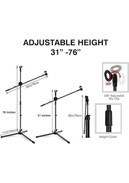 180CM Maksimum Uzunluk Mikrofon Standı Multi Fonksiyonel 2in1 Microphone Katlanabilir fiyatları