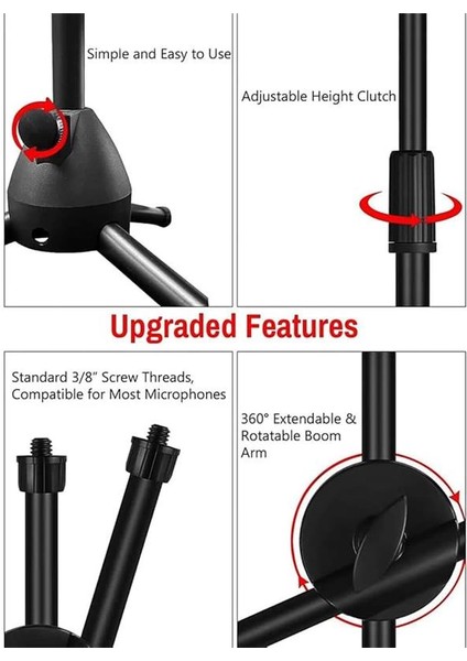 180CM Maksimum Uzunluk Mikrofon Standı Multi Fonksiyonel 2in1 Microphone Katlanabilir fırsatları