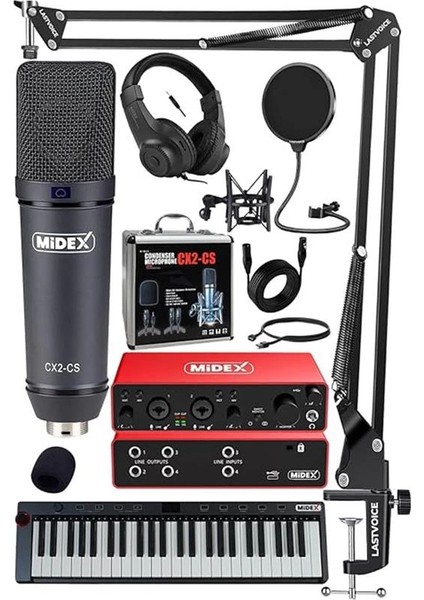 Midex Midi Paket-6 Stüdyo Ekipmanları Seti Ses Kartı Midi Klavye Mikrofon Kulaklık