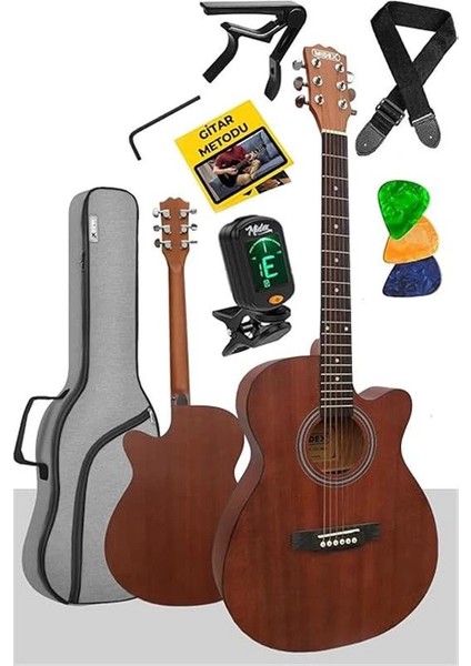 PHX-187 Masif Ağaç Akustik Gitar 4/4 Yetişkin Boy (Gigbag Çanta Tuner Askı Capo)