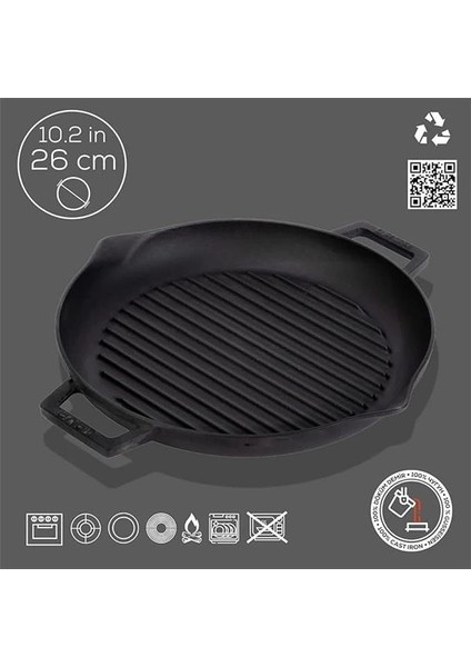 Döküm Yuvarlak Izgara Tava, Metal Kulplu, 26CM, Siyah fırsatları