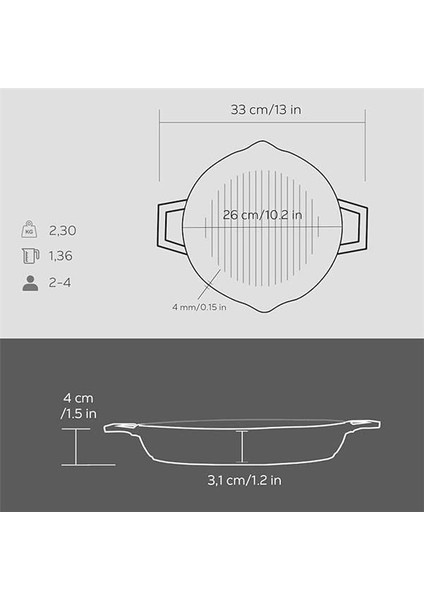 Döküm Yuvarlak Izgara Tava, Metal Kulplu, 26CM, Siyah indirimleri