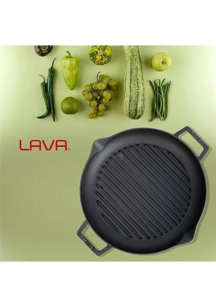 Döküm Yuvarlak Izgara Tava, Metal Kulplu, 26CM, Siyah