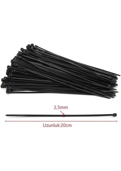 2,5X200 Siyah 20CM Kablo Bağı Cırt Kelepçe TOPLAYICI-100 Adet fırsatları