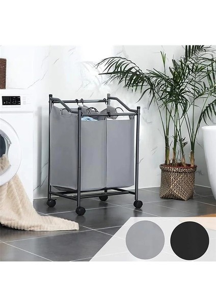 Çamaşır Ayırıcı, Tekerlekli ve 2 Bölmeli, Çamaşır Sepeti, Çıkarılabilir Çantalı Çamaşır fiyatları