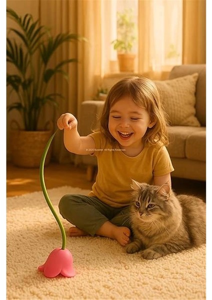 Akıllı Interaktif Kedi Oyuncağı, Lale Şeklinde USB Şarjlı Otomatik Hareket Eden Silikon indirimleri