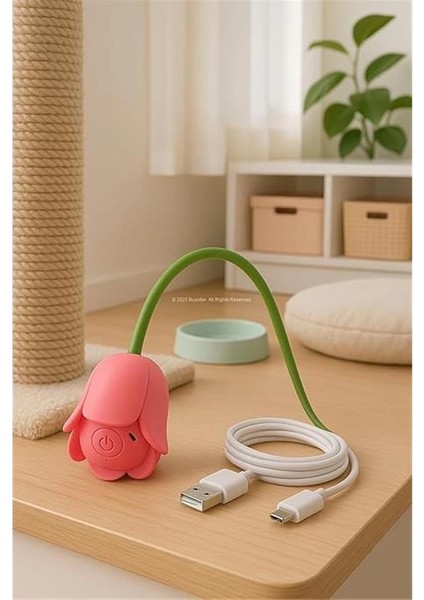 Akıllı Interaktif Kedi Oyuncağı, Lale Şeklinde USB Şarjlı Otomatik Hareket Eden Silikon