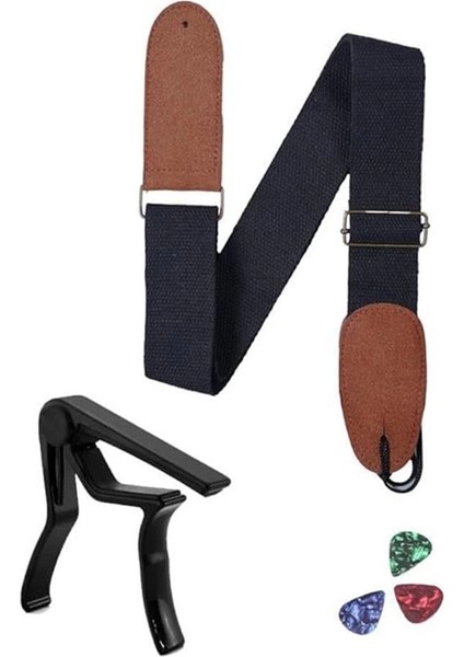 HG21C Siyah Renk Gitar Omuz Askısı Metal Siyah Capo Pena Paketi