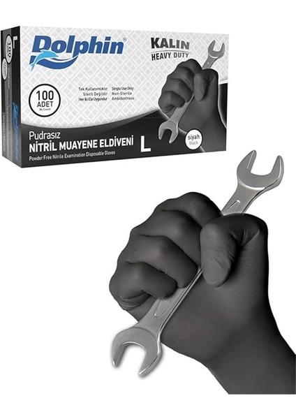 Siyah Nitril Eldiven Pudrasız Kalın 100LÜ Paket L