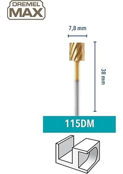 115DM Max Yüksek Performanslı Silindirik Şekilli Oyma Ucu, 7,9 Mm, 2'li