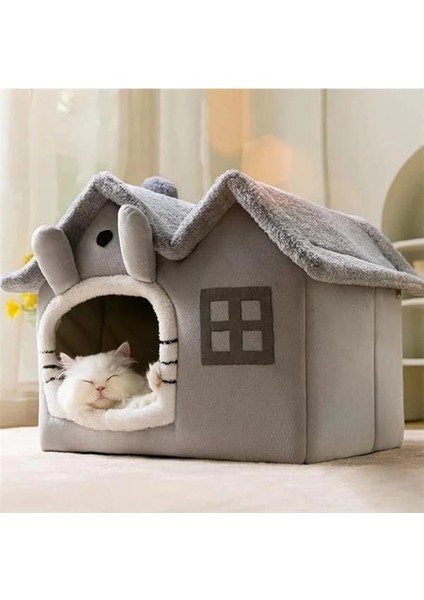 Kedi Evi Yumuşak Kedi Yatağı Derin Uyku ve Kış Evi Çıkarılabilir Minder -Villa 1ADET (Gri