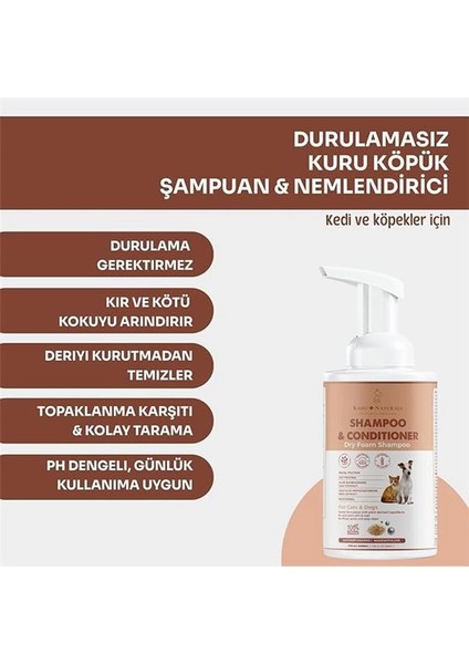 Kuru Köpük Şampuan ve Nemlendirici, Durulamasız, Kolay Tarama, Kedi ve Köpek, Organik fiyatları