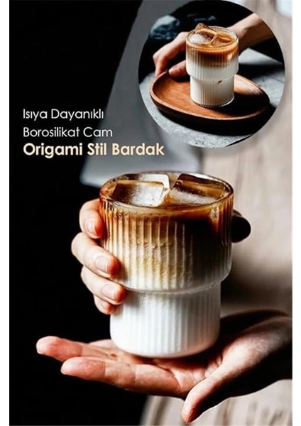 Origami Isıya Dayanıklı Çizgili Desenli Cam Bardak Kahve Çay Sunum Bardağı fiyatları