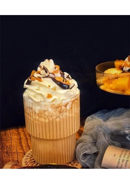 Origami Isıya Dayanıklı Çizgili Desenli Cam Bardak Kahve Çay Sunum Bardağı