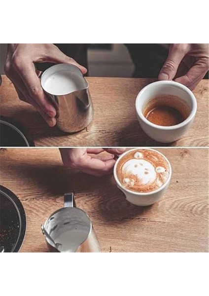 SS304 Paslanmaz Çelik Süt ve Kahve Potu, Pitcher Sütlük, Süt Köpürtücü, Köpürtme Kabı, 350 ml