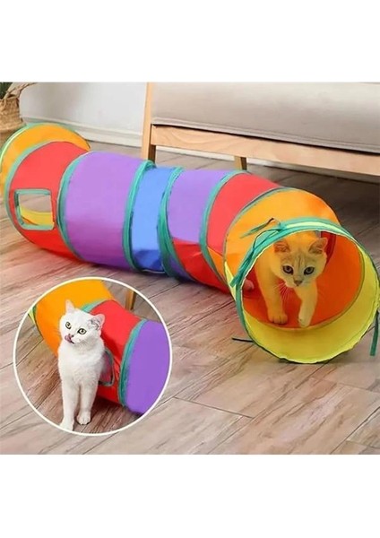 Gökkuşağı Renkli Katlanır Kedi ve Köpek Oyun Tüneli, Uzun Eğlenceli Evcil Hayvan Oyuncak