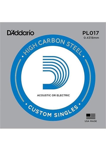 D'addario PL017 Elektro ve Akustik Tek Tel, G-(Sol), Hıgh Carbon S modelleri