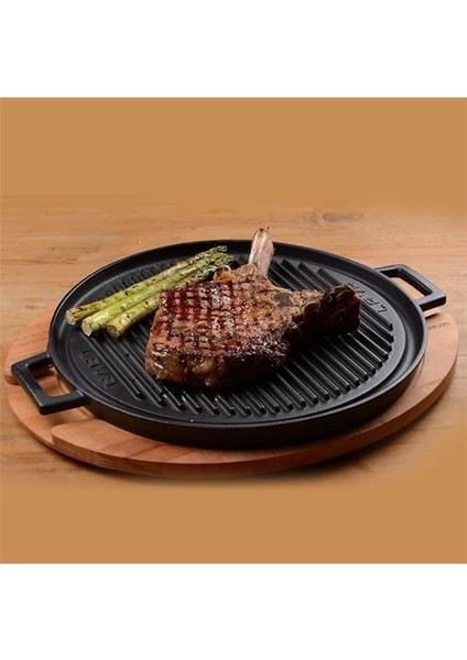 Döküm Yuvarlak Çift Yön Izgara Tavası Döküm Demir Yekpare Çift Kulplu ÇAP(Ø)34CM. modelleri