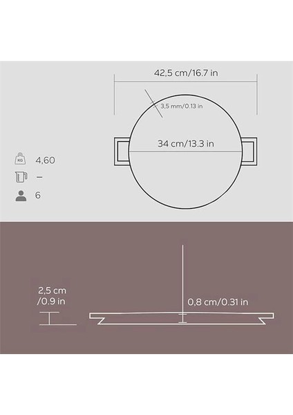 Döküm Yuvarlak Çift Yön Izgara Tavası Döküm Demir Yekpare Çift Kulplu ÇAP(Ø)34CM.