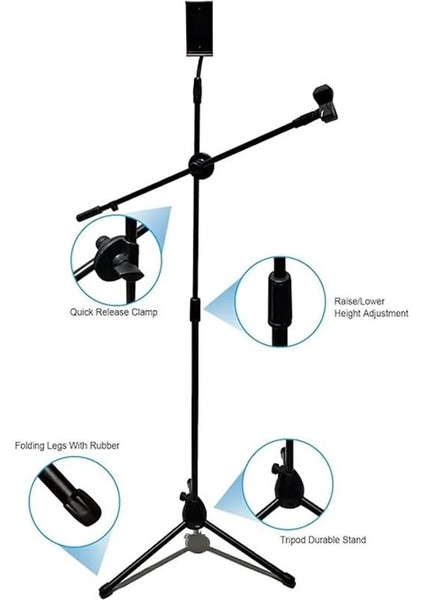 190CM Maksimum Uzunluk Mikrofon Standı Multi Fonksiyonel 2in1 Mikrofon ve Tablet Stand indirimleri